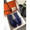 Hermes Oran Flat Slipper Sandals in Patent Calfskin Dark Blue