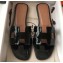 Hermes Oran Flat Slipper Sandals in Patent Calfskin Black/Coffee