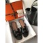 Hermes Oran Flat Slipper Sandals in Patent Calfskin Black/Coffee