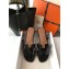 Hermes Oran Flat Slipper Sandals in Patent Calfskin Black/Coffee