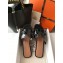 Hermes Oran Flat Slipper Sandals in Patent Calfskin Black/Coffee