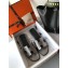 Hermes Oran Flat Slipper Sandals in Metallic Leather Silver Gray/Black