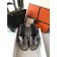Hermes Oran Flat Slipper Sandals in Metallic Leather Silver Gray/Black