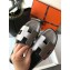 Hermes Oran Flat Slipper Sandals in Metallic Leather Silver Gray/Black