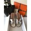 Hermes Oran Flat Slipper Sandals in Metallic Leather Silver