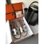 Hermes Oran Flat Slipper Sandals in Metallic Leather Silver