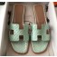 Hermes Oran Flat Slipper Sandals in Patent Python Pale Green