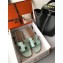 Hermes Oran Flat Slipper Sandals in Patent Python Pale Green