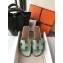 Hermes Oran Flat Slipper Sandals in Patent Python Pale Green