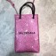 Balenciaga North-South Mini Shopping Phone Holder Bag in Patent Calfskin Pink