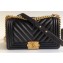 Chanel Caviar Leather Chevron Boy Flap Medium Bag Black/Gold