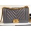 Chanel Caviar Leather Chevron Boy Flap Medium Bag Gray/Gold
