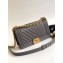 Chanel Caviar Leather Chevron Boy Flap Medium Bag Gray/Gold