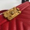 Chanel Caviar Leather Chevron Boy Flap Medium Bag Red/Gold