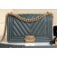 Chanel Caviar Leather Chevron Boy Flap Medium Bag Gray Green/Gold