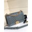 Chanel Caviar Leather Chevron Boy Flap Medium Bag Gray Green/Gold
