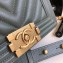 Chanel Caviar Leather Chevron Boy Flap Medium Bag Gray Green/Gold