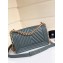 Chanel Caviar Leather Chevron Boy Flap Medium Bag Gray Green/Gold