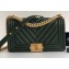 Chanel Caviar Leather Chevron Boy Flap Medium Bag Green/Gold
