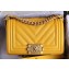 Chanel Caviar Leather Chevron Boy Flap Small Bag Yellow/Gold