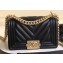 Chanel Caviar Leather Chevron Boy Flap Small Bag Black/Gold
