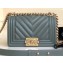 Chanel Caviar Leather Chevron Boy Flap Small Bag Gray Green/Gold
