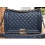 Chanel Caviar Leather Boy Flap New Medium Bag Navy Blue/Silver