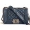 Chanel Caviar Leather Boy Flap Small Bag Navy Blue/Silver
