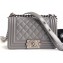 Chanel Lambskin Boy Flap Small Bag Gray/Silver
