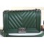 Chanel Caviar Leather Chevron Boy Flap Medium Bag Green/Silver