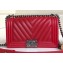 Chanel Caviar Leather Chevron Boy Flap Medium Bag Red/Silver