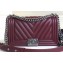 Chanel Caviar Leather Chevron Boy Flap Medium Bag Burgundy/Silver