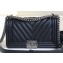 Chanel Caviar Leather Chevron Boy Flap Medium Bag Black/Silver