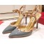 Valentino Heel 9.5cm Rockstud Slingback Pumps Sandals in Patent Leather Dusty Blue