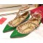Valentino Rockstud Caged Ankle Strap Ballet Flats Ballerinas in Patent Leather Green