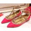 Valentino Rockstud Caged Ankle Strap Ballet Flats Ballerinas in Patent Leather Rouge Pink