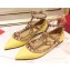 Valentino Rockstud Caged Ankle Strap Ballet Flats Ballerinas in Patent Leather Yellow
