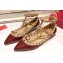 Valentino Rockstud Caged Ankle Strap Ballet Flats Ballerinas in Patent Leather Burgundy