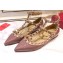 Valentino Rockstud Caged Ankle Strap Ballet Flats Ballerinas in Patent Leather Dusty Pink