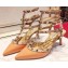 Valentino Heel 9.5cm Rockstud Caged Ankle Strap Pumps in Patent Leather Orange