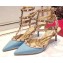 Valentino Heel 9.5cm Rockstud Caged Ankle Strap Pumps in Patent Leather Blue