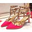Valentino Heel 9.5cm Rockstud Caged Ankle Strap Pumps in Patent Leather Rouge Pink