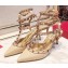 Valentino Heel 9.5cm Rockstud Caged Ankle Strap Pumps in Patent Leather Nude