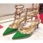 Valentino Heel 9.5cm Rockstud Caged Ankle Strap Pumps in Patent Leather Green