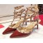 Valentino Heel 9.5cm Rockstud Caged Ankle Strap Pumps in Patent Leather Burgundy