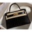 Hermes Mini Kelly II Bag in Alligator Embossed Leather Half Handmade Black/Gold
