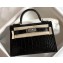 Hermes Mini Kelly II Bag in Alligator Embossed Leather Half Handmade Black/Silver