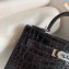 Hermes Mini Kelly II Bag in Alligator Embossed Leather Half Handmade Black/Silver