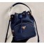 Prada Duet Fabric Shoulder Bucket Bag 1BH038 Navy Blue