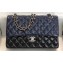 Chanel Bi-color Classic Flap Medium Bag in Patent Calfskin Navy Blue/Black/Silver